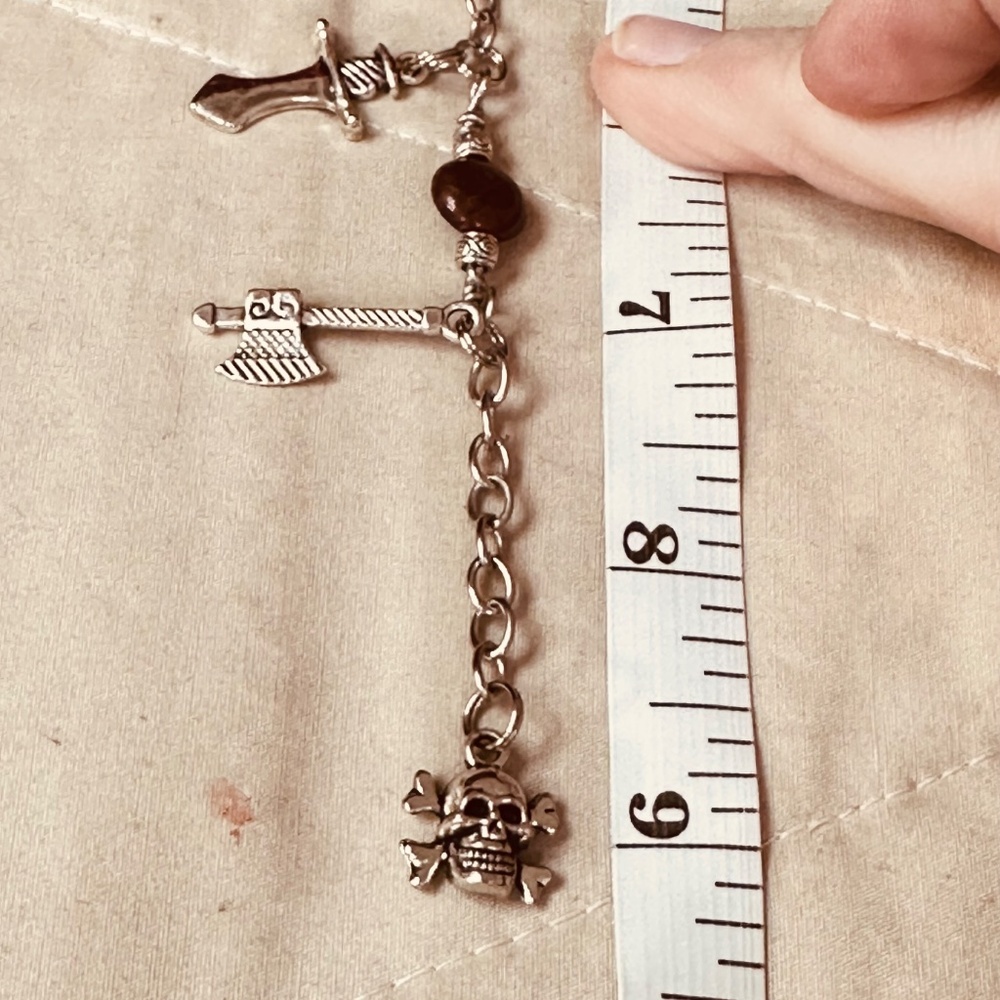 Medieval Weapon Charm Bracelet Handmade Red Jasper Stainless Steel Axes Daggers - Picture 5 of 10